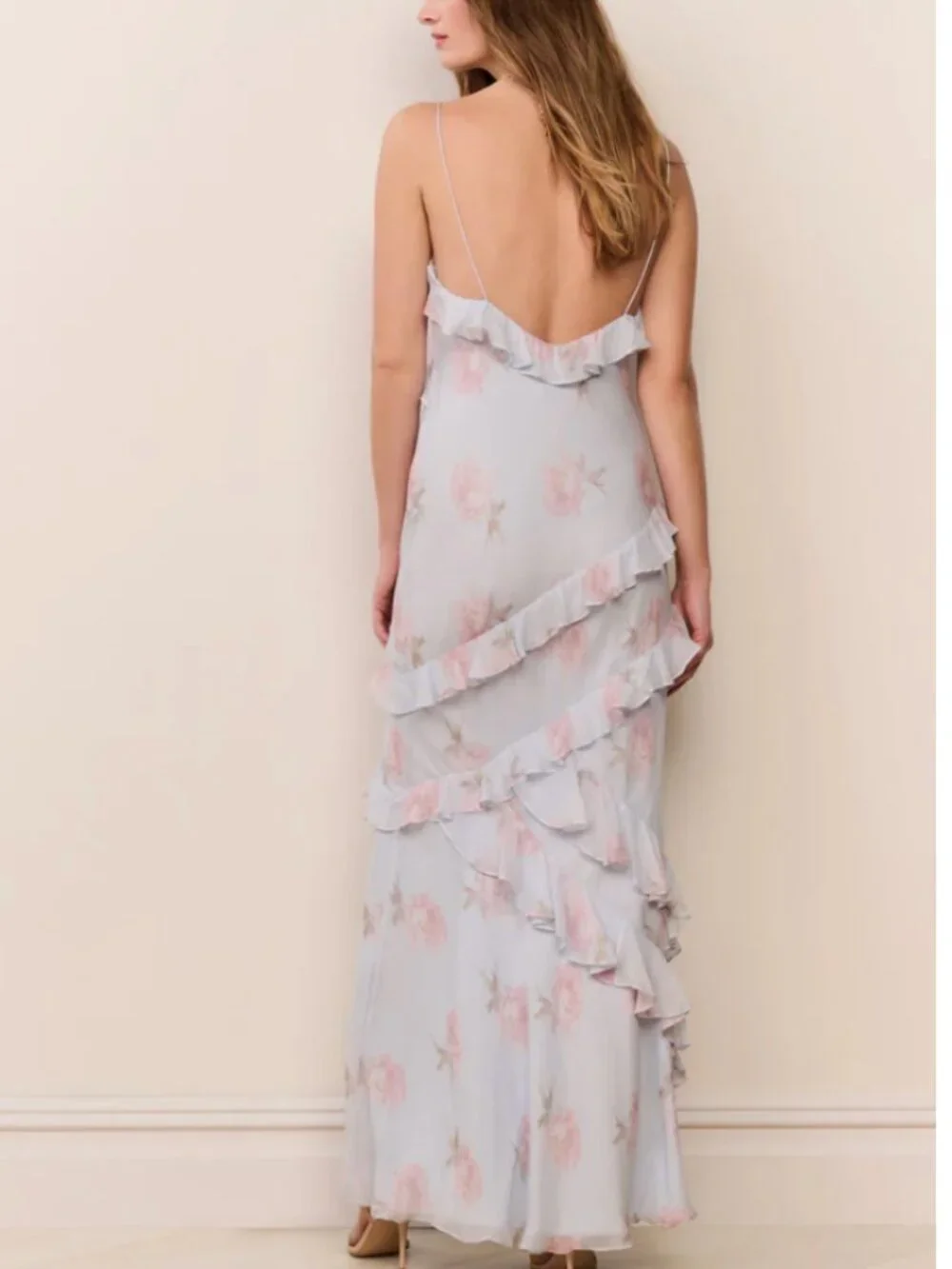 LoveShackFancy Rialto Floral Chiffon Maxi Dress Sale $765  Blue Roan - Picture 4 of 6